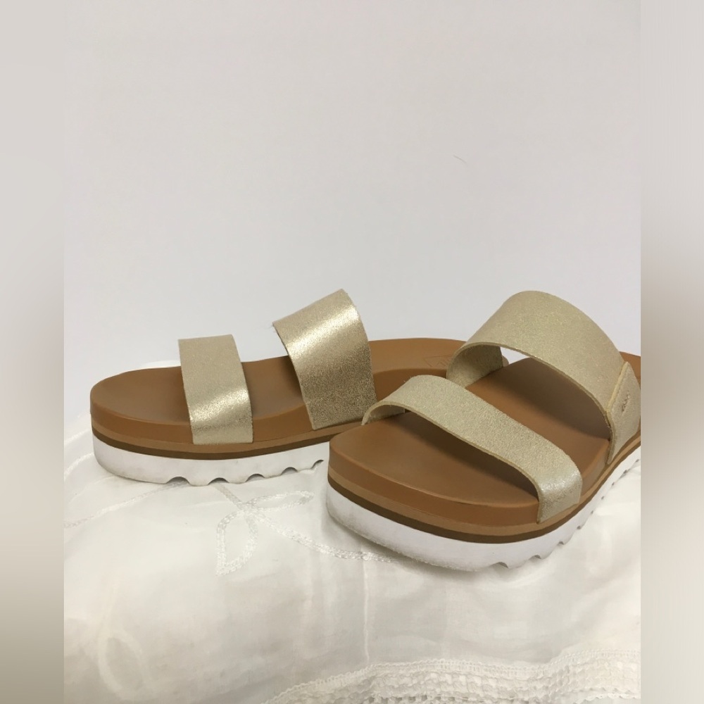 Reef Women's Metallic Gold Double-Strap Slide Sandals